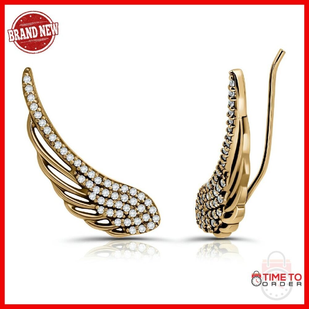 Sterling Silver Cubic Zirconia Angel Wing Climber Earrings